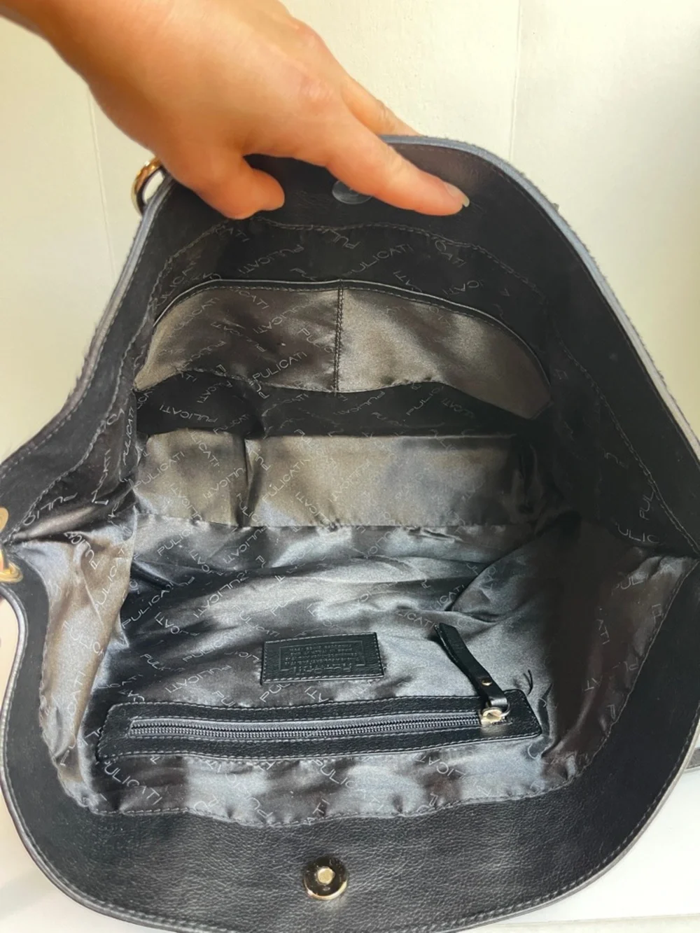 PULICATI Black Calf Hair Leather Satchel Crossbody